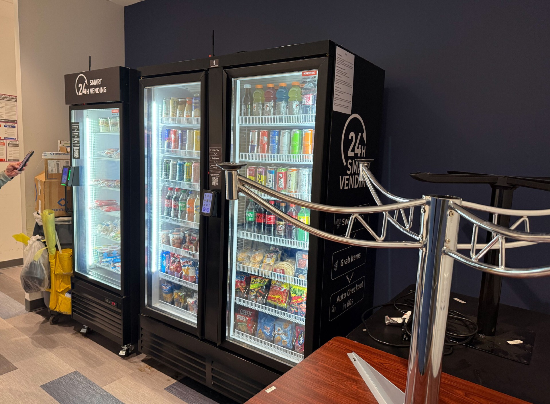 Triple-bay smart vending in workplace lobby